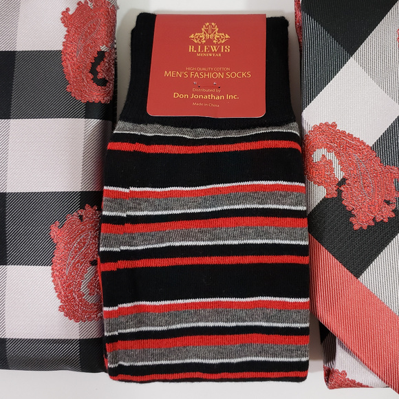 Necktie Hanky Socks Box Set by R Lewis RG002 Red - Picture 4 of 6